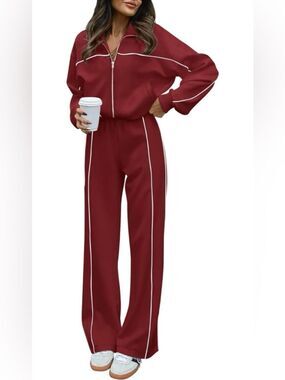 BTFBM Two Piece Track Suit with Cropped Zip Up Jacket and Wide Leg Pants